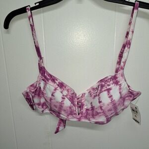Bar III Tie Dye V-Wire‎ Bikini Top Pink Purple XL Swimwear NWT MSRP $44